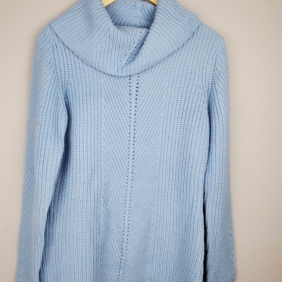 Tahari light blue cable knit, cowl neck sweater - Picture 1 of 10